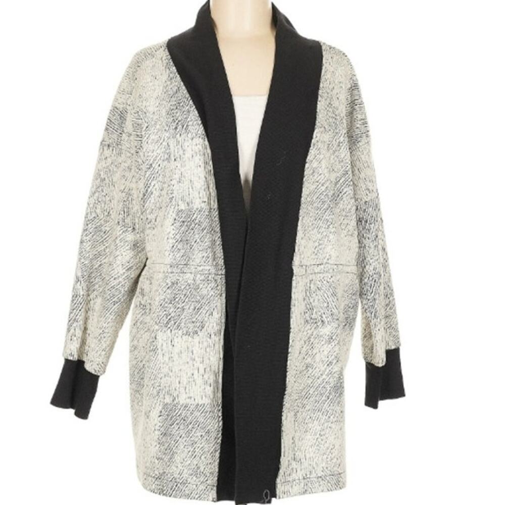 Shapero Refined Basic Open Front Cardigan Coat Medium Cinched Waist Long Sleeve